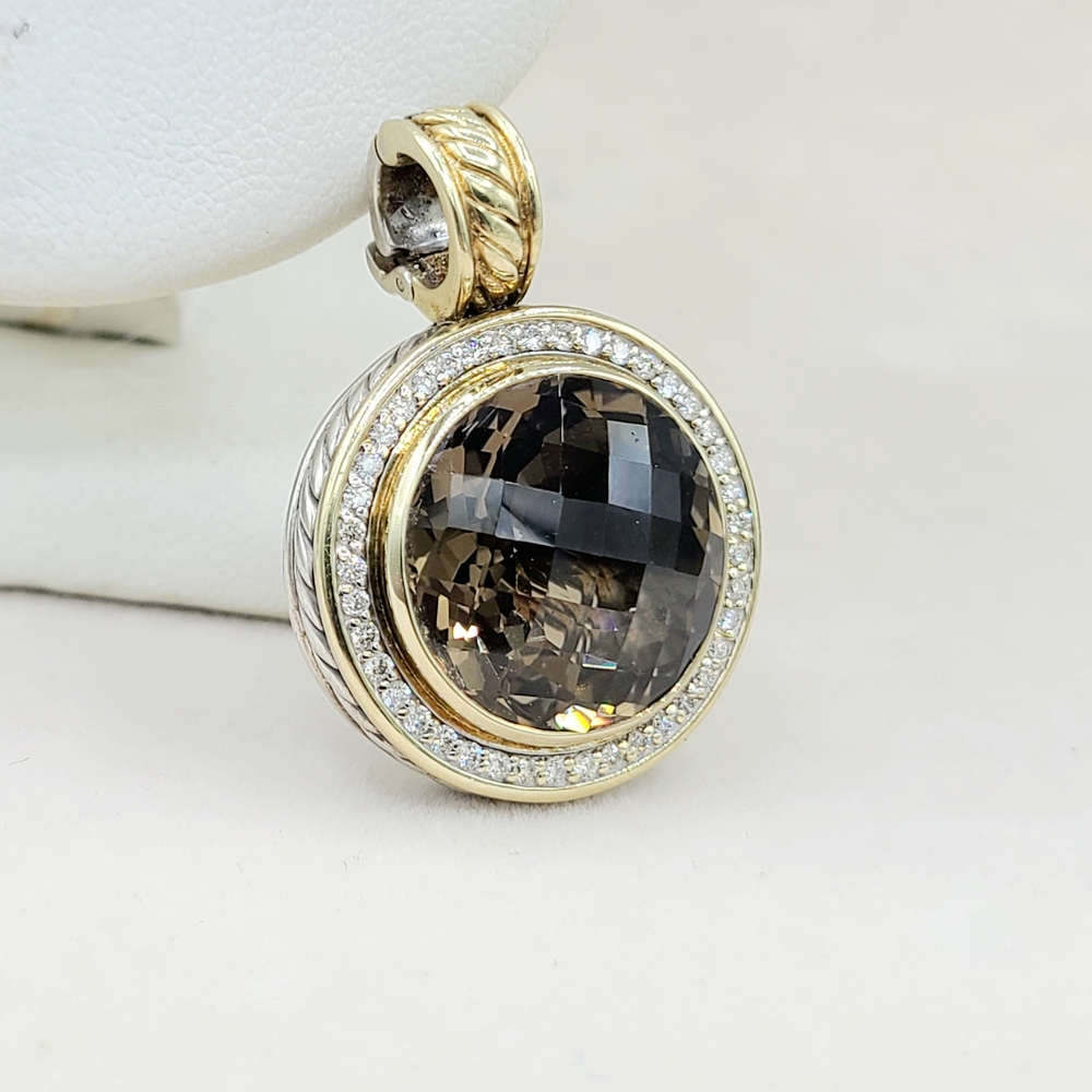 David Yurman Cerise Pendant Enhancer With Smoky Quartz Diamonds And Gold - Picture 3 of 9